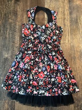 Black Floral Halter Dress with Tulle Hem